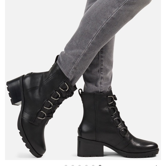 Sorel NWT Black Cate Lace-Up All-Leather Bootie Size 6.5 - Picture 4 of 16